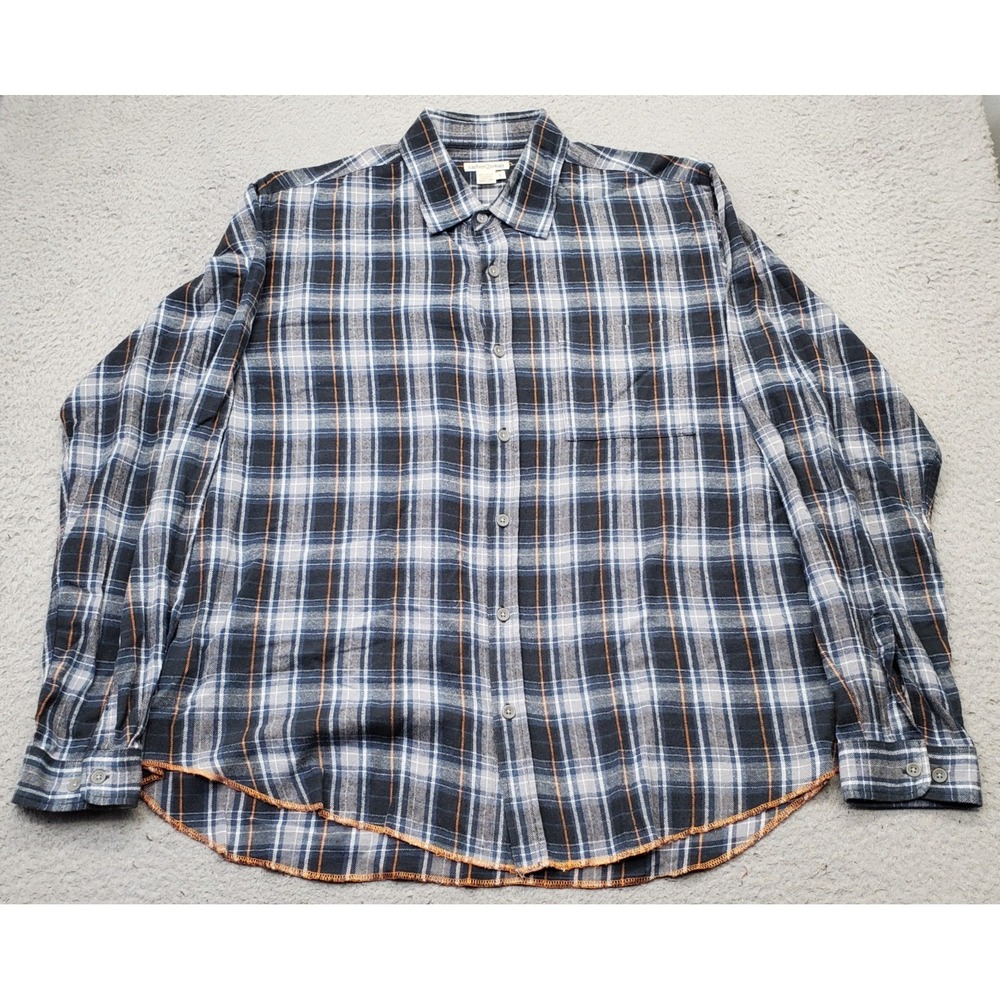 Carbon2Cobalt Flannel Shirt Men Large Multi Plaid Regular Fit Collared Button Up